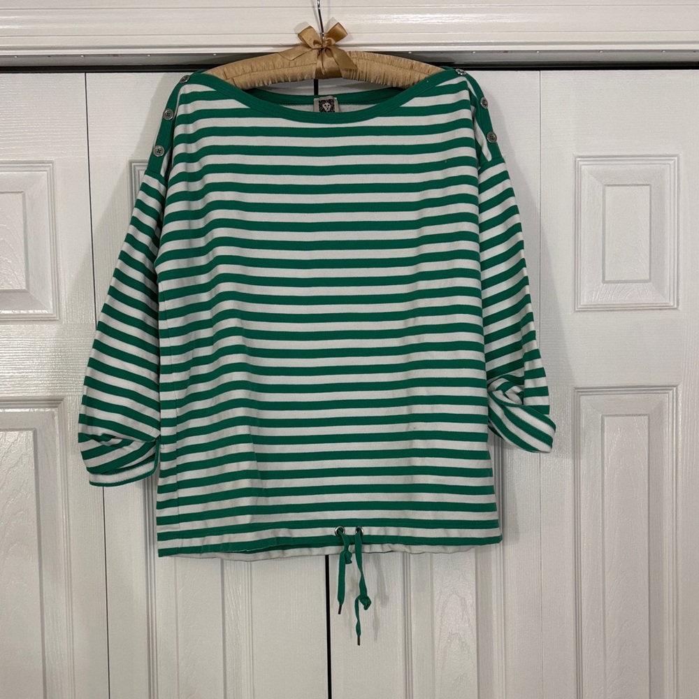 Anne Klein Green and White Striped Sweatshirt